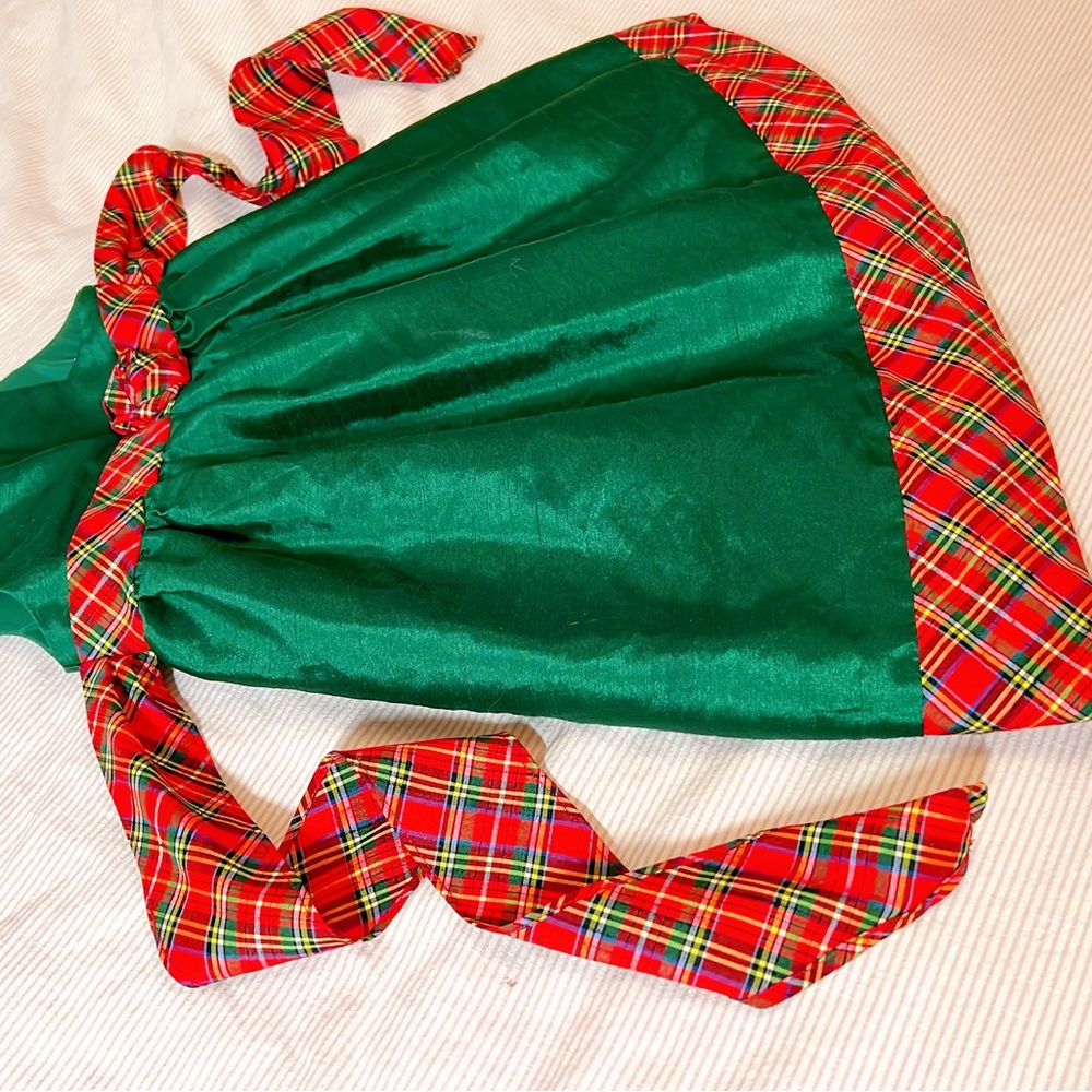 LAURA ASHLEY LONDON Holiday GIRLS LINED DRESS GREEN WITH RED PLAID TRIM Sz 4T - Picture 4 of 12